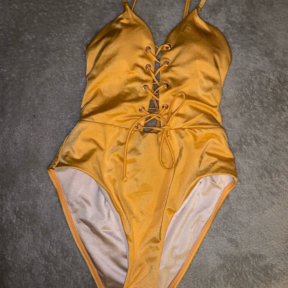 LA Hearts Tie Up One Piece Bathing Suit